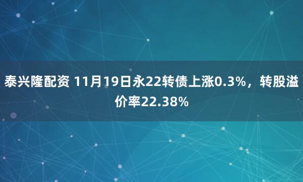 泰兴隆配资 11月19日永22转债上涨0.3%，转股溢价率22.38%